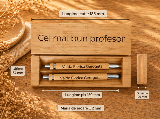 Set din bambus cu pix și creion, personalizat