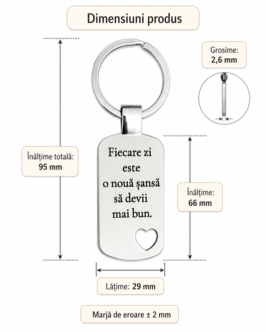 Breloc din oțel inoxidabil, personalizat cu mesaj motivațional