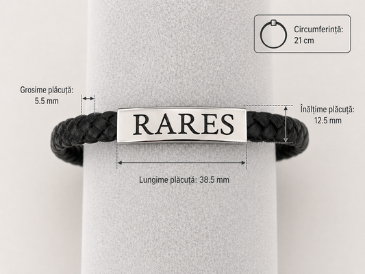 Brățară personalizată din material sintetic cu plăcuță din oțel inoxidabil