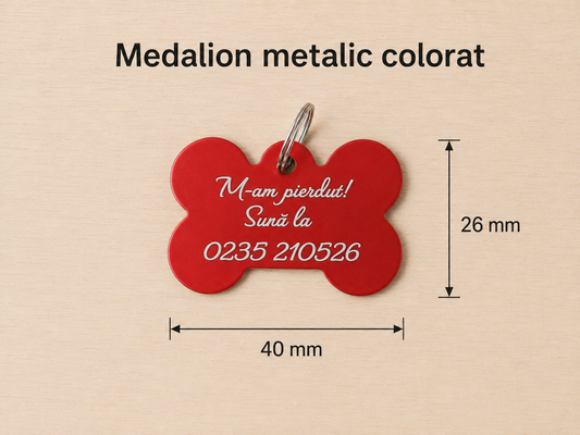 Medalion metalic personalizat pentru câini și pisici – formă os