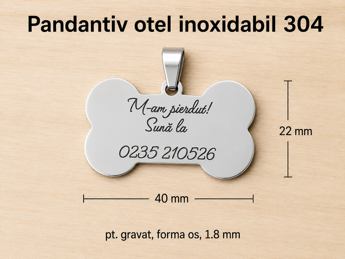 Medalion personalizat pentru câini și pisici – os din oțel inoxidabil 304