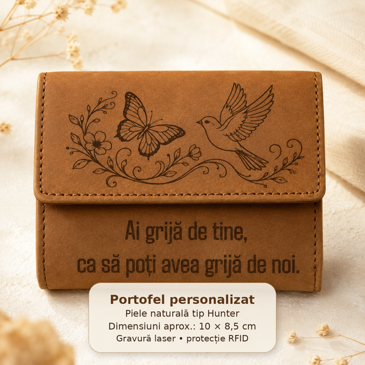 Portofel personalizat damă 2003 din piele naturală tip Hunter, RFID
