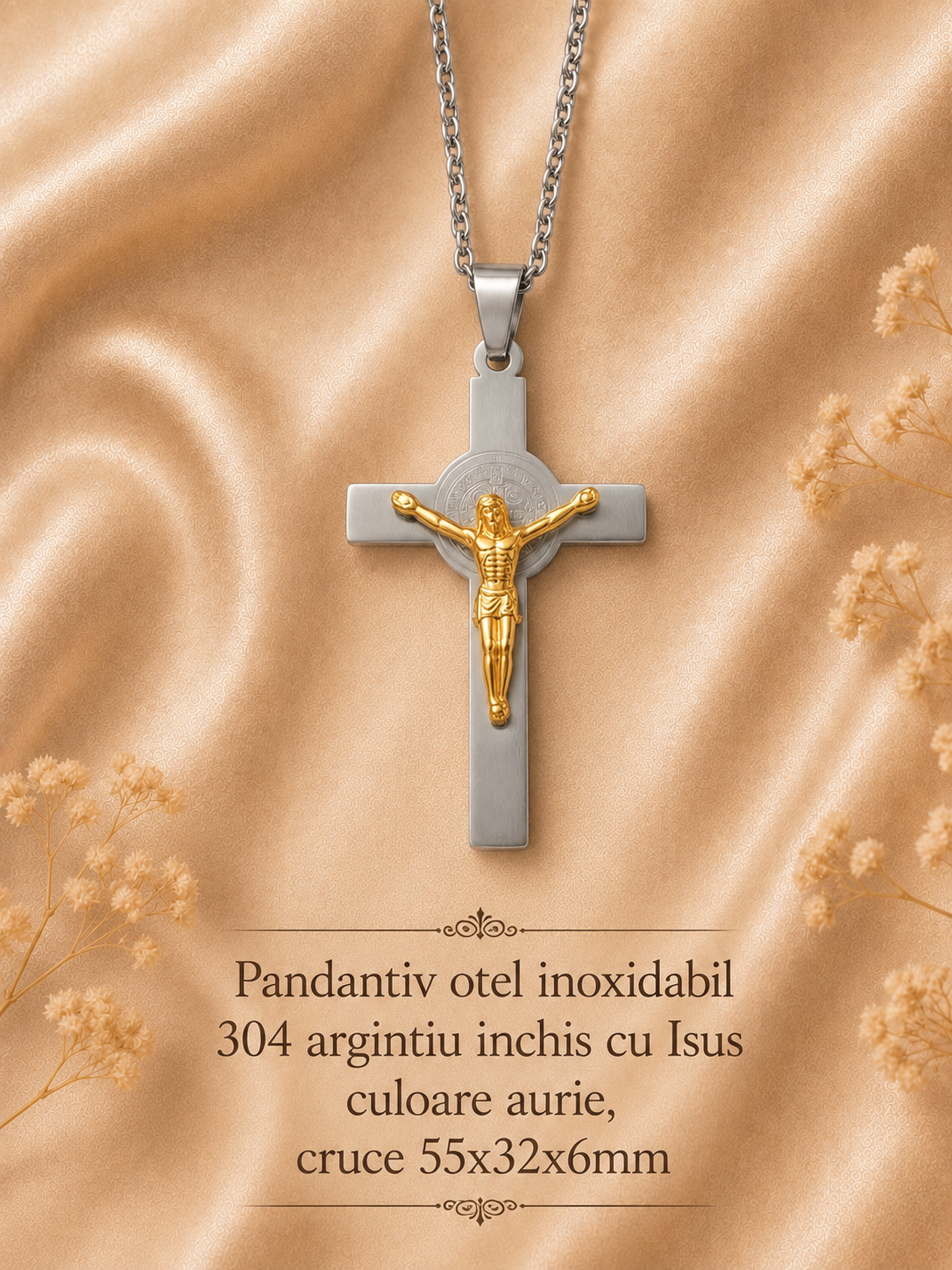 Pandantiv religios din oțel inoxidabil – cruce