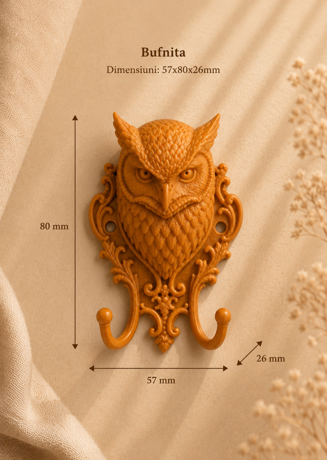 Cuier decorativ de perete 3D-mic