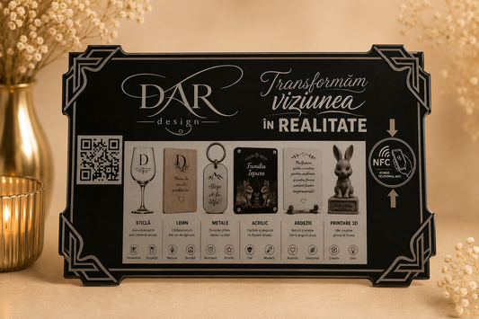 Plăcuță personalizată din acrilic cu QR și NFC