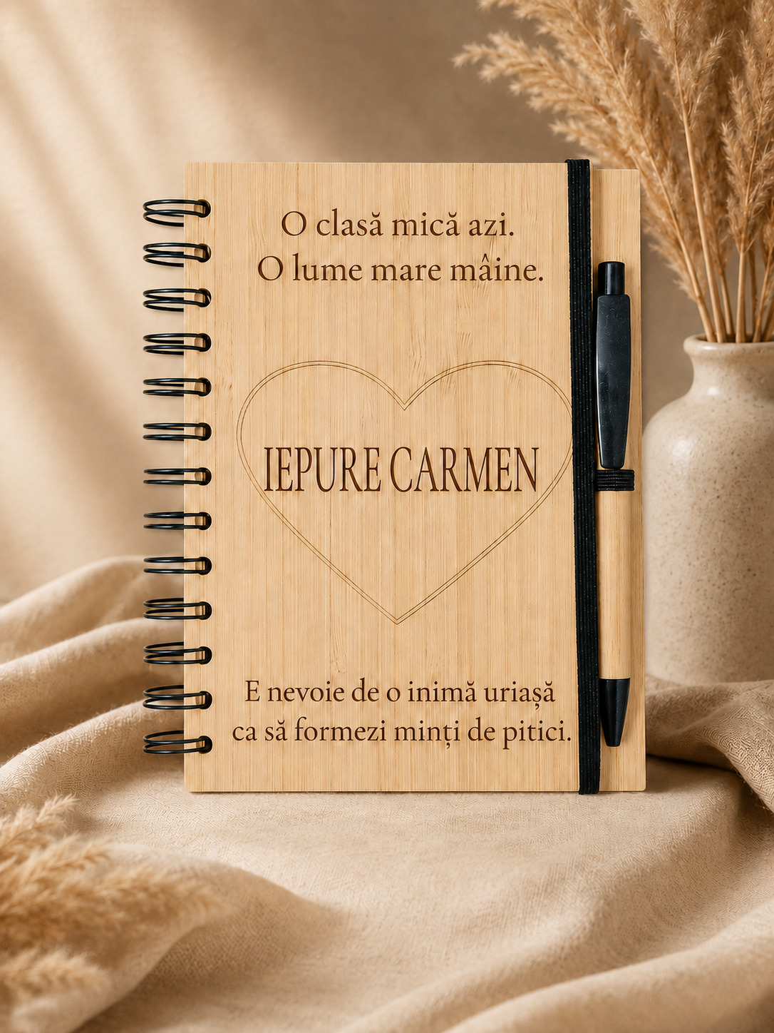 Carnet din bambus cu pix, personalizat pentru cadre didactice