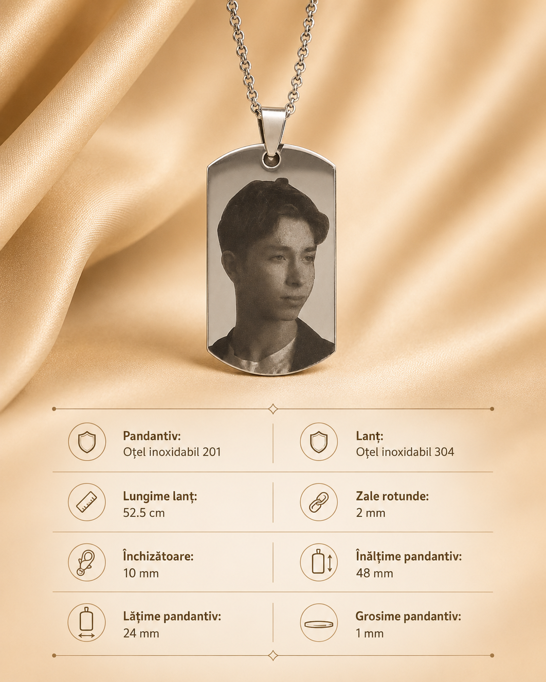 Lănțișor personalizat din oțel inoxidabil cu fotografie