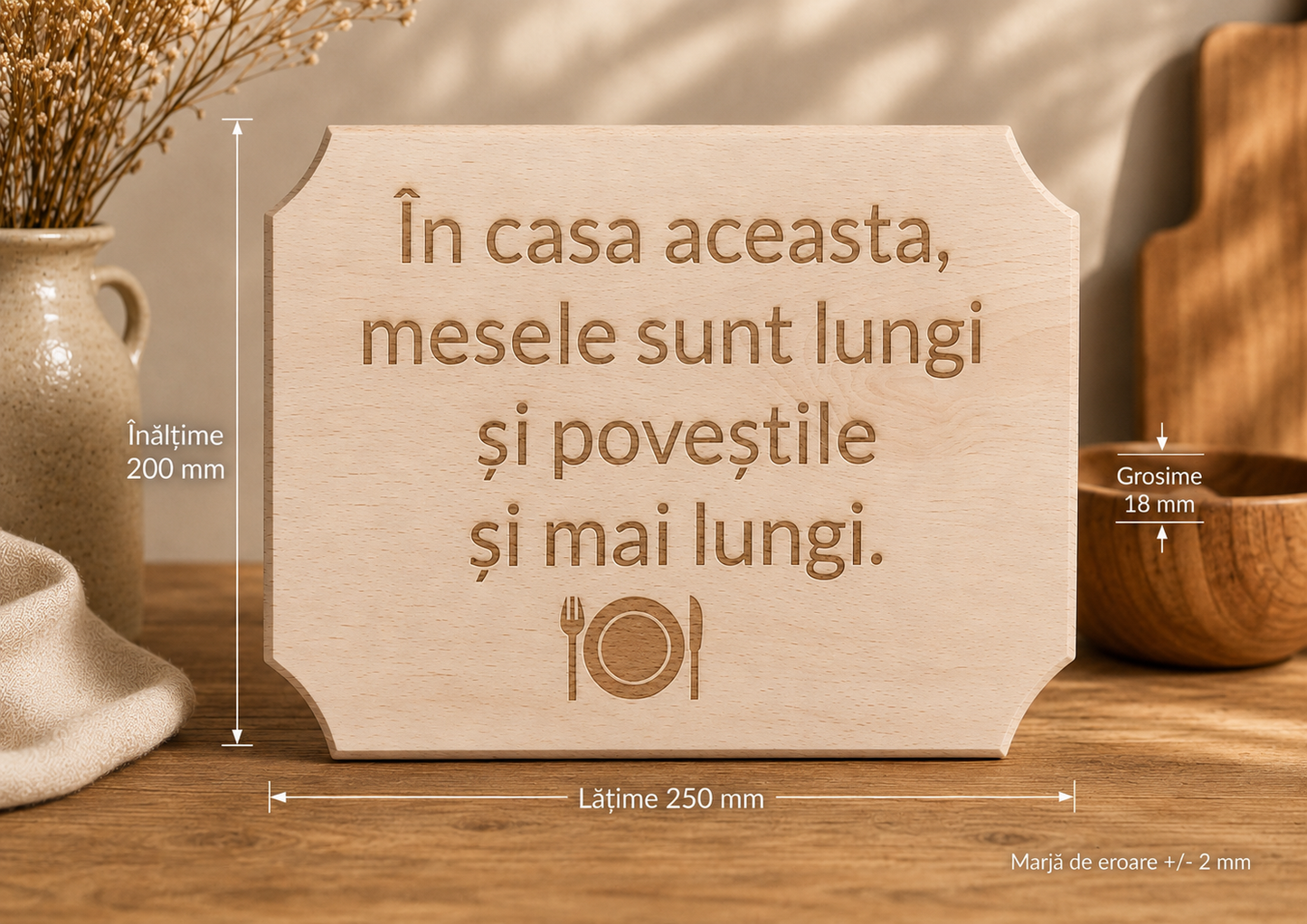 Placă decorativă din lemn tip tocător, personalizată