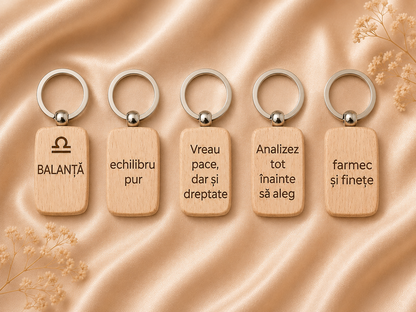Breloc din lemn personalizat cu zodie