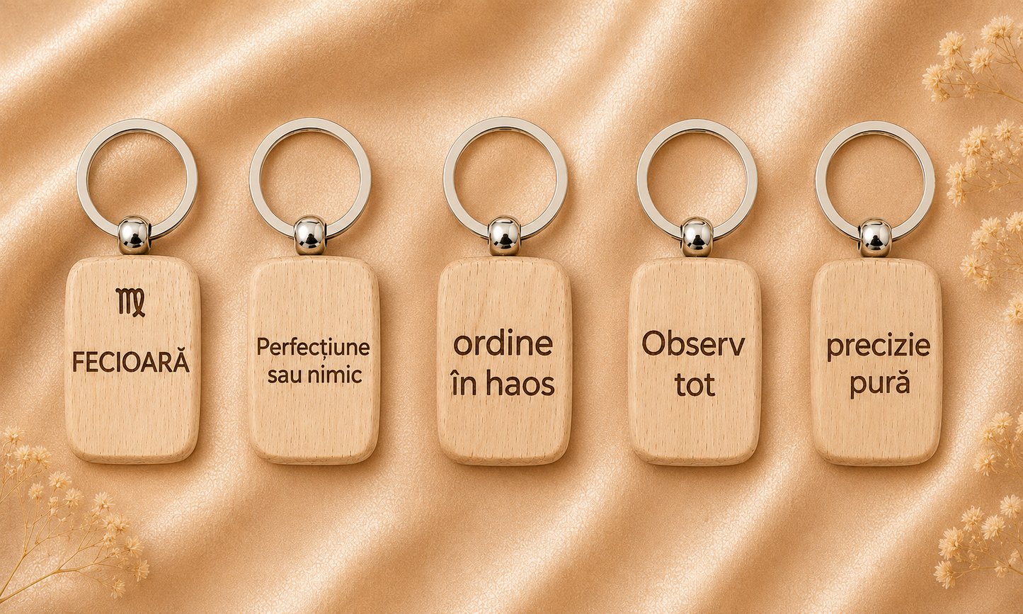 Breloc din lemn personalizat cu zodie