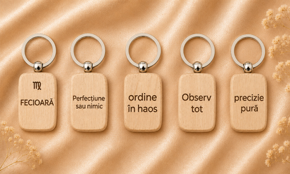 Breloc din lemn personalizat cu zodie
