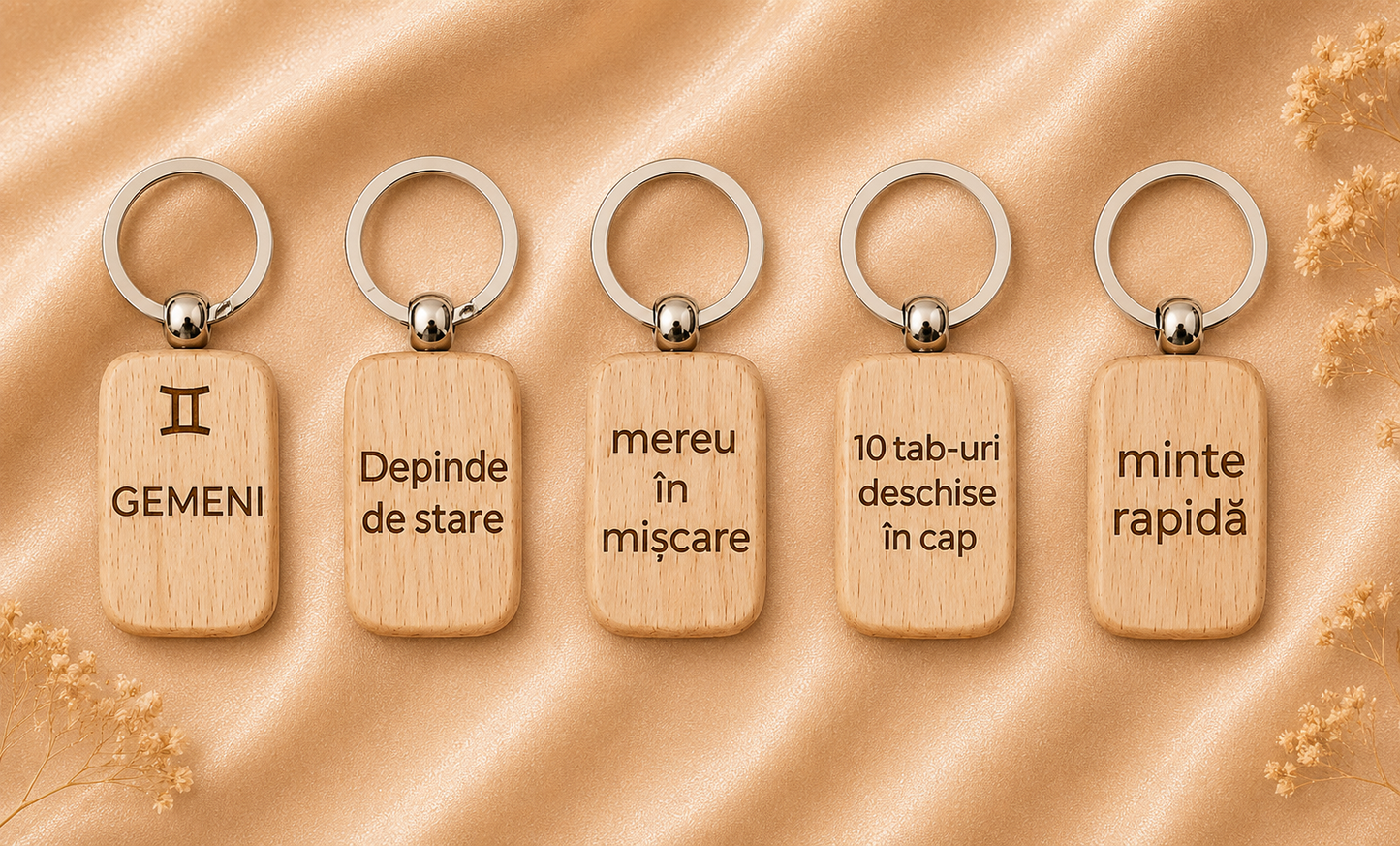 Breloc din lemn personalizat cu zodie