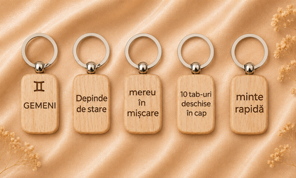Breloc din lemn personalizat cu zodie