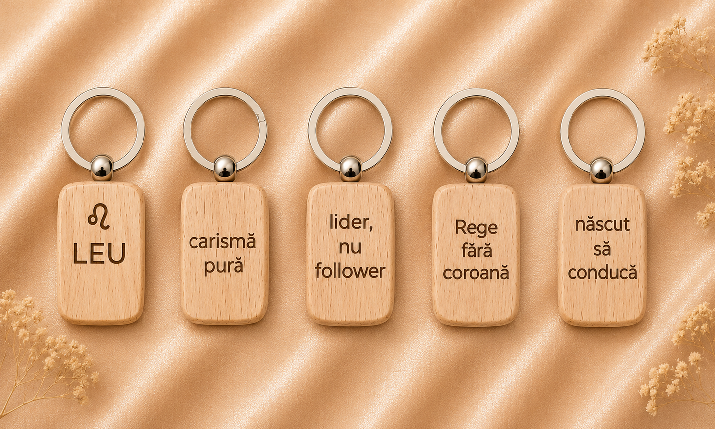 Breloc din lemn personalizat cu zodie