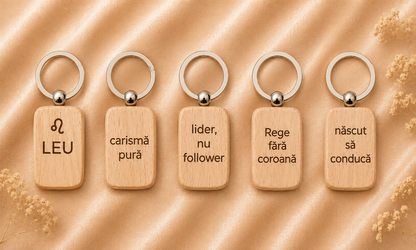 Breloc din lemn personalizat cu zodie