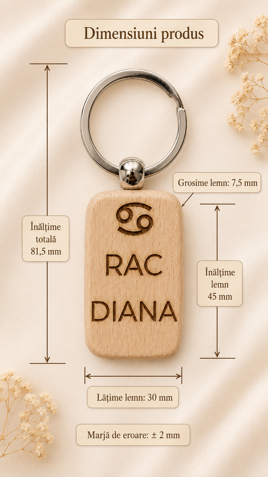 Breloc din lemn personalizat cu zodie