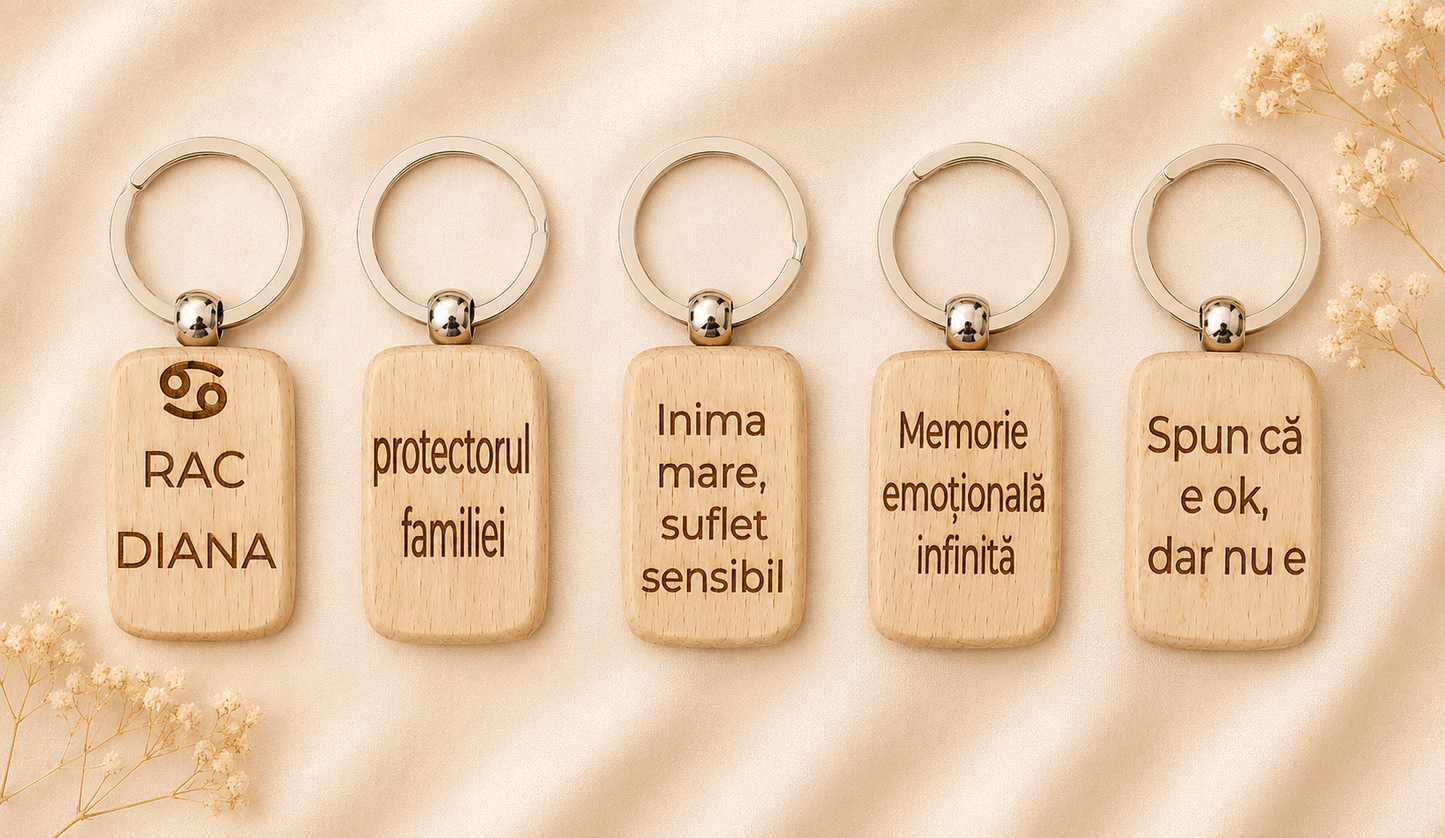 Breloc din lemn personalizat cu zodie