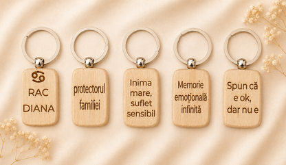 Breloc din lemn personalizat cu zodie