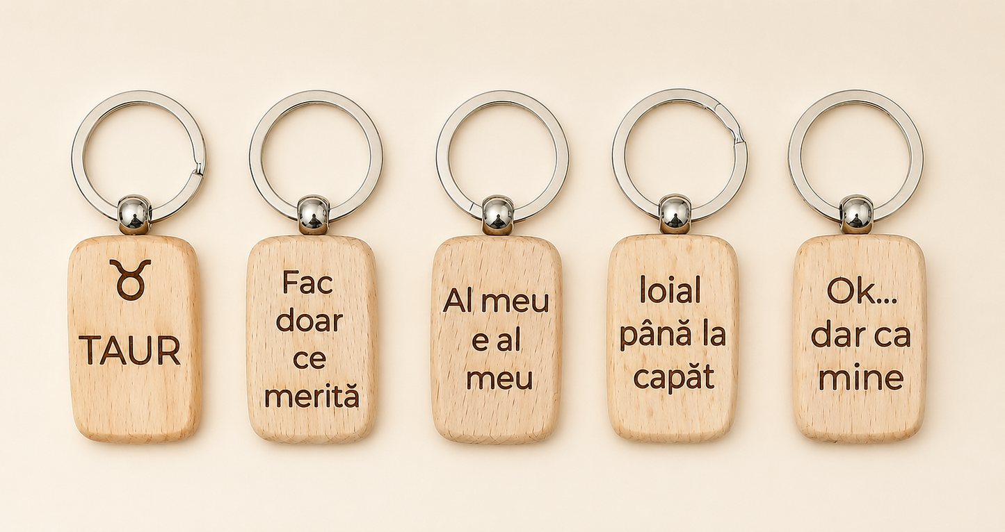 Breloc din lemn personalizat cu zodie