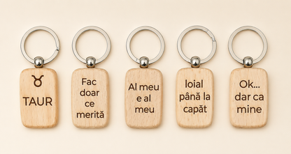 Breloc din lemn personalizat cu zodie