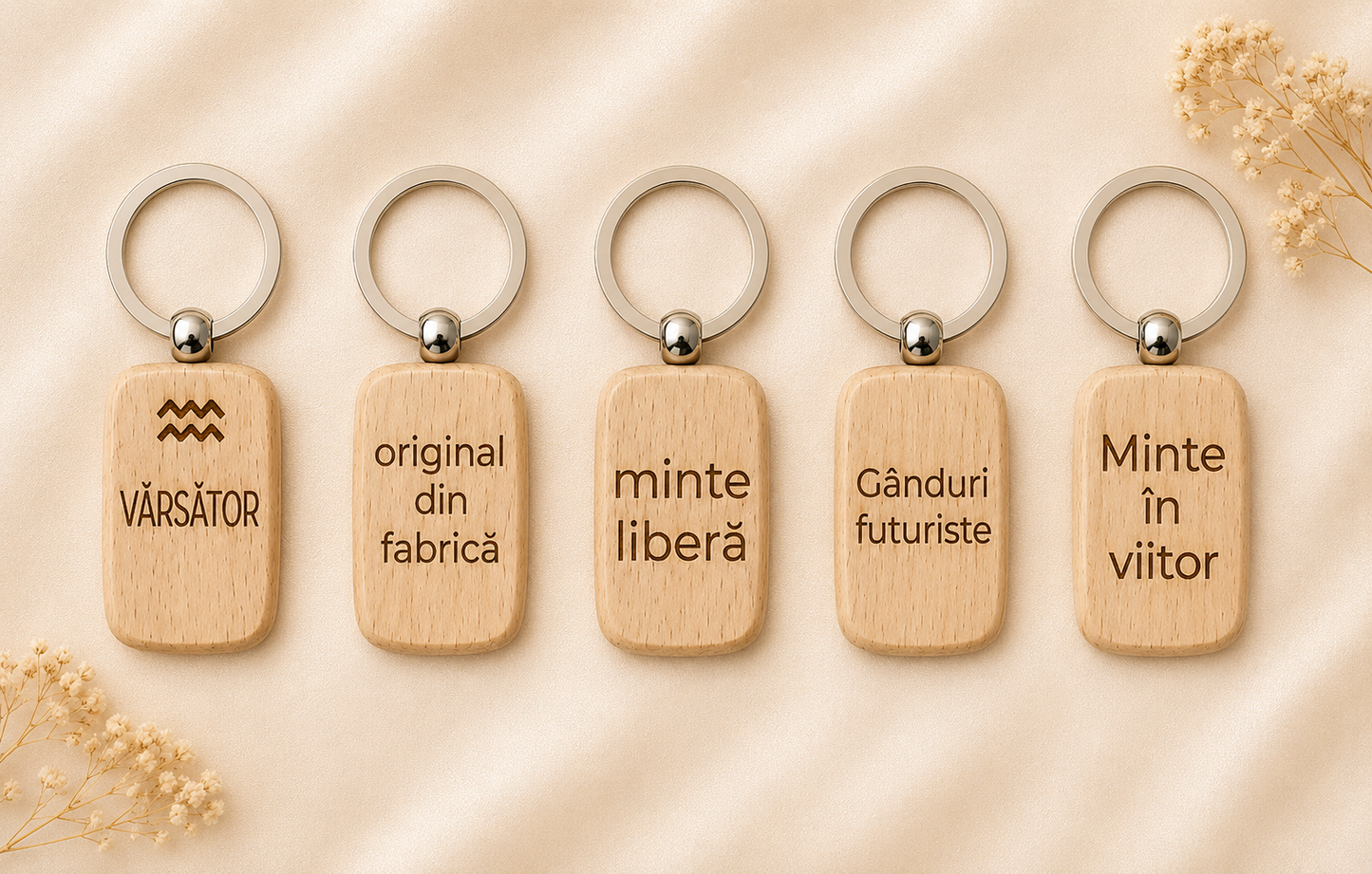 Breloc din lemn personalizat cu zodie