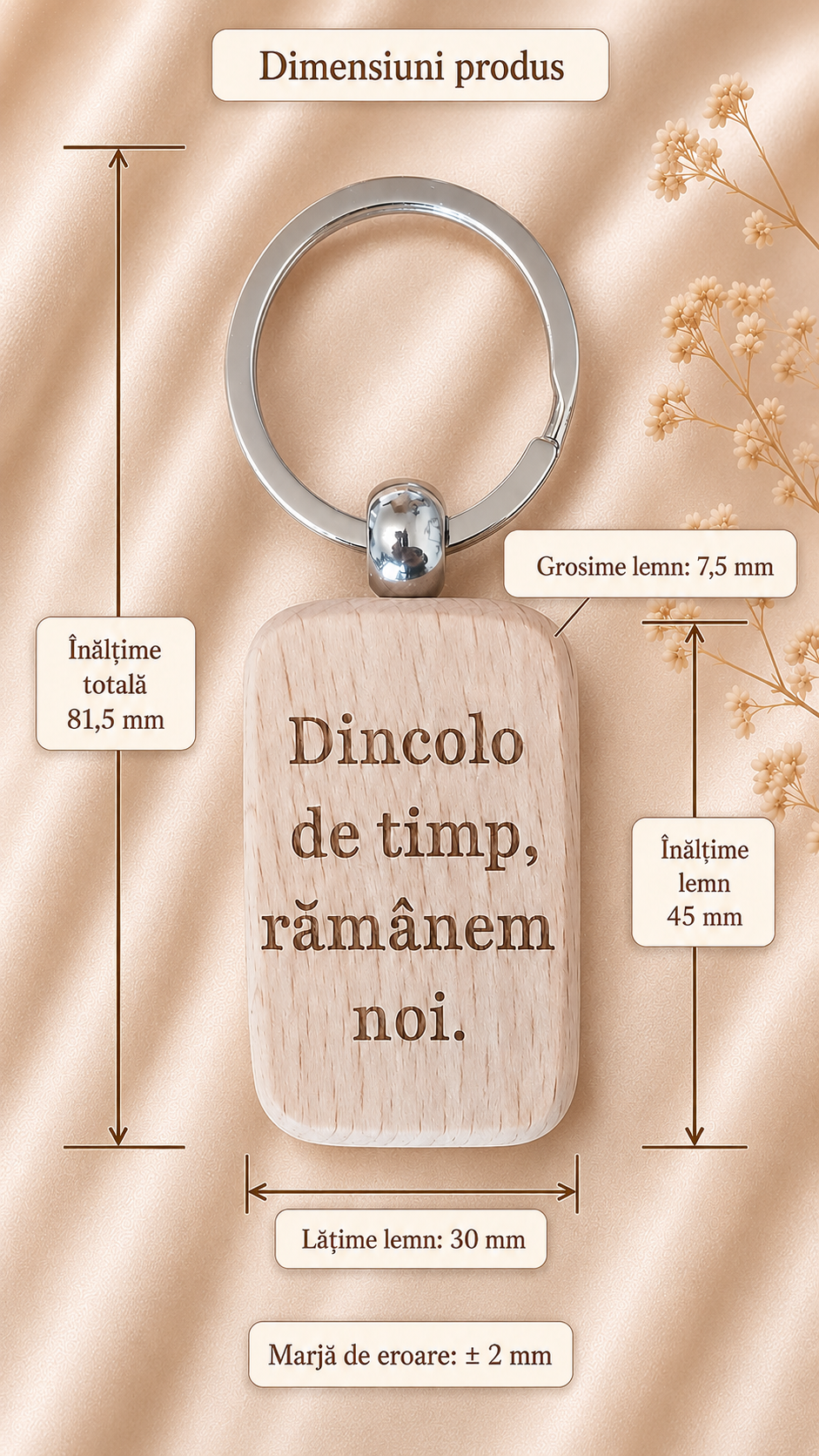 Breloc din lemn, personalizat pentru cuplu
