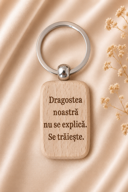 Breloc din lemn, personalizat pentru cuplu