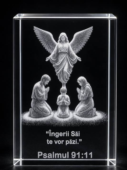 Cub de sticlă cu temă religioasă – Îngerii Săi te vor păzi