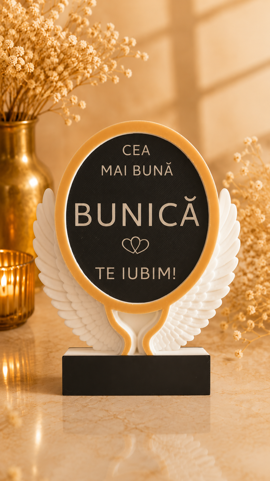 Trofeu personalizat cu mesaj pentru ea – cadou printat 3D