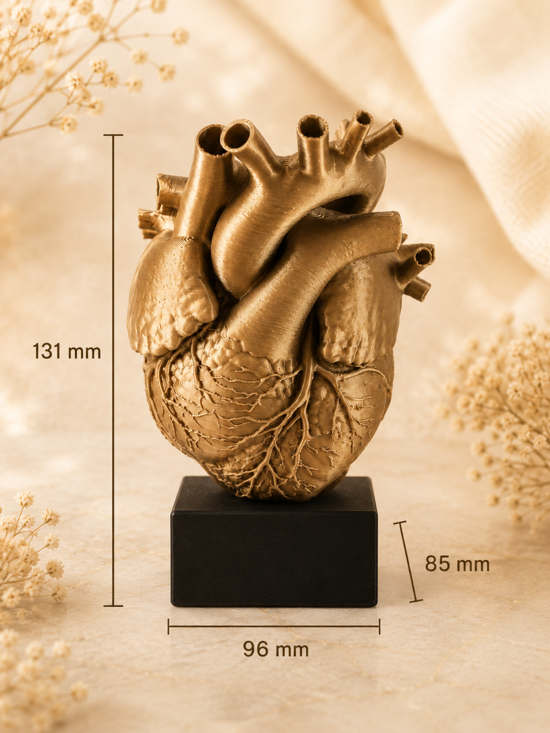 Inimă anatomică decorativă 3D cu plăcuță personalizabilă