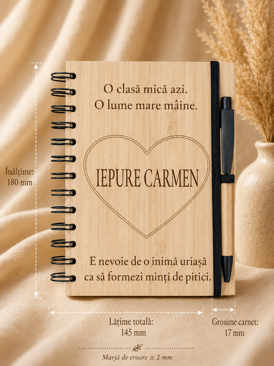 Carnet din bambus cu pix, personalizat pentru cadre didactice