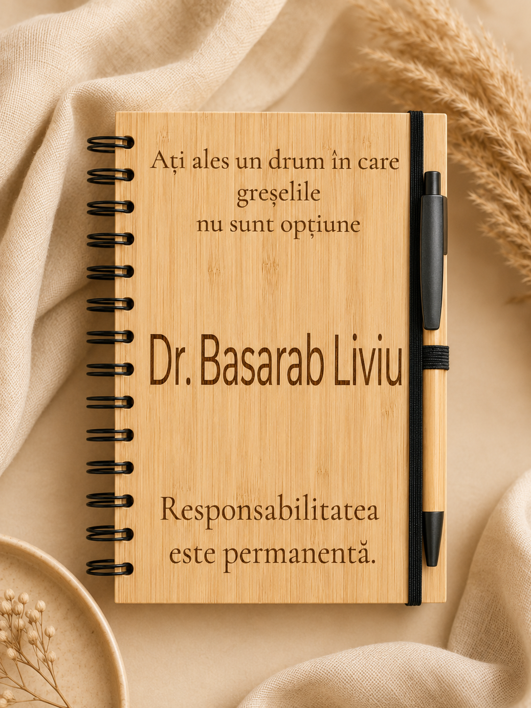 Carnet din bambus cu pix, personalizat pentru cadre medicale