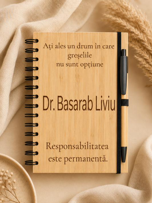 Carnet din bambus cu pix, personalizat pentru cadre medicale