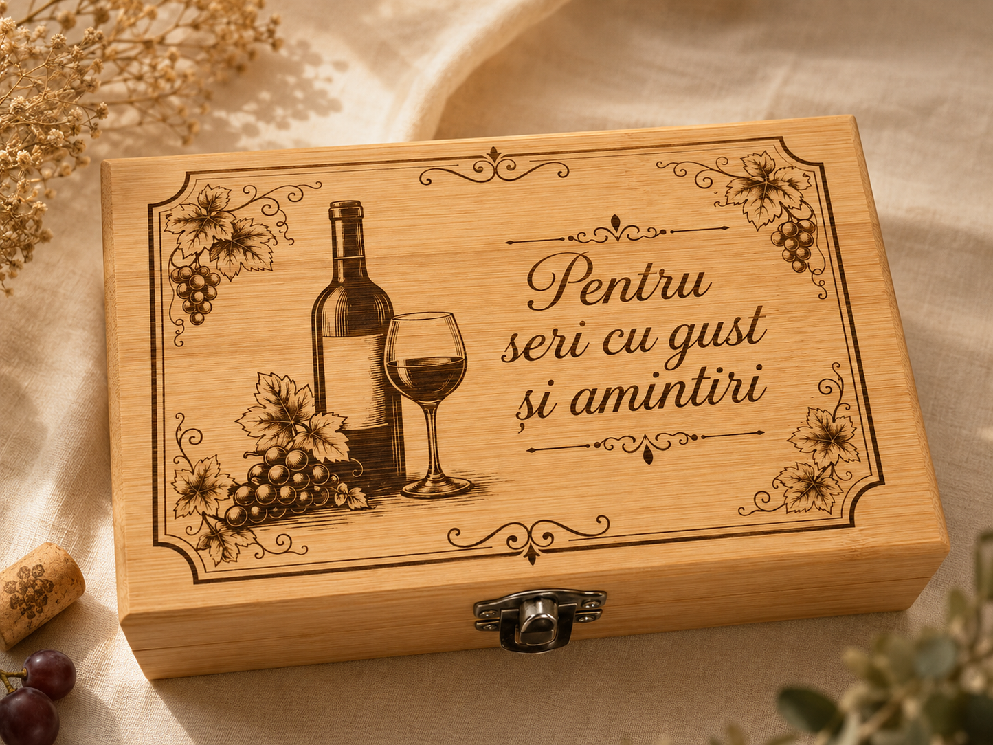 Set pentru vin în cutie de bambus personalizată