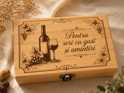 Set pentru vin în cutie de bambus personalizată