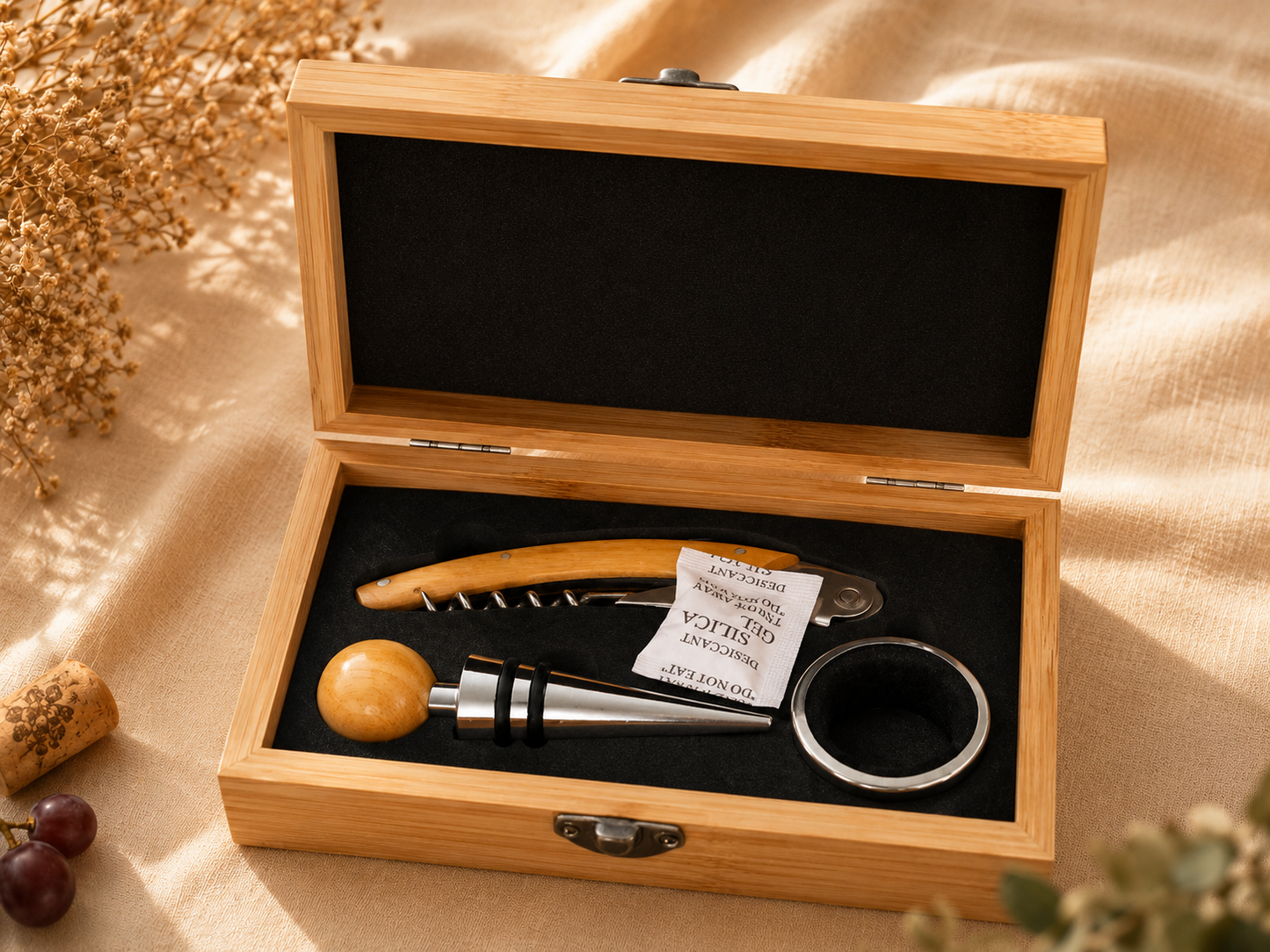 Set pentru vin în cutie de bambus personalizată