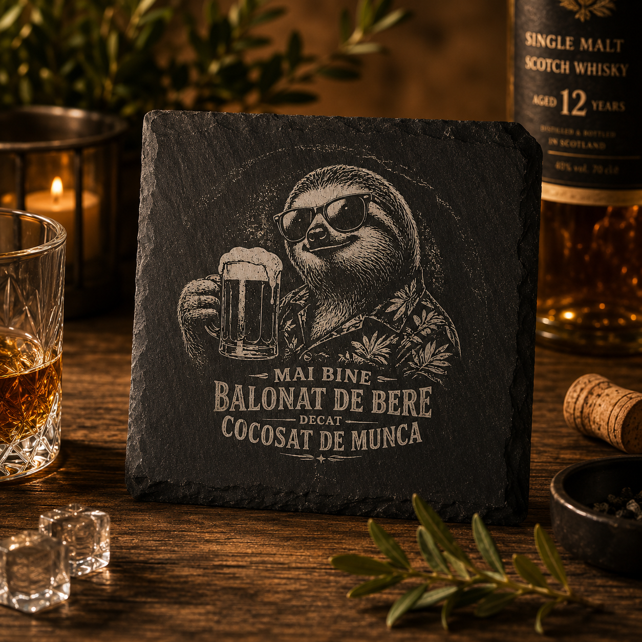 Suport pentru pahar din ardezie, personalizat