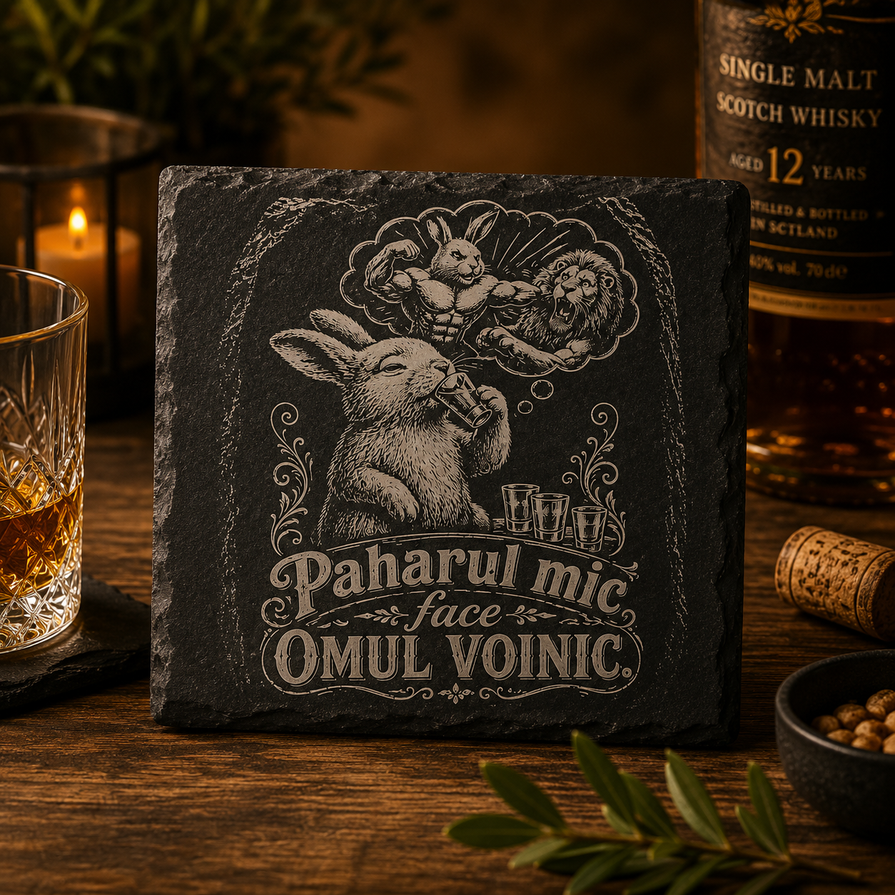 Suport pentru pahar din ardezie, personalizat