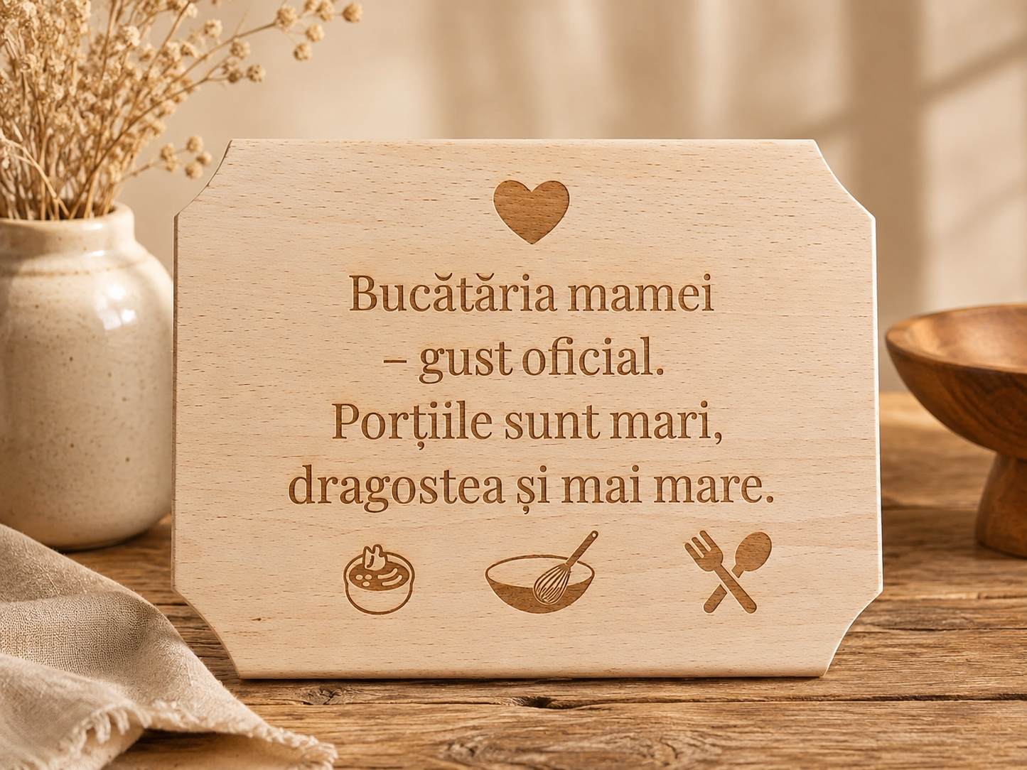 Placă decorativă din lemn tip tocător, personalizată