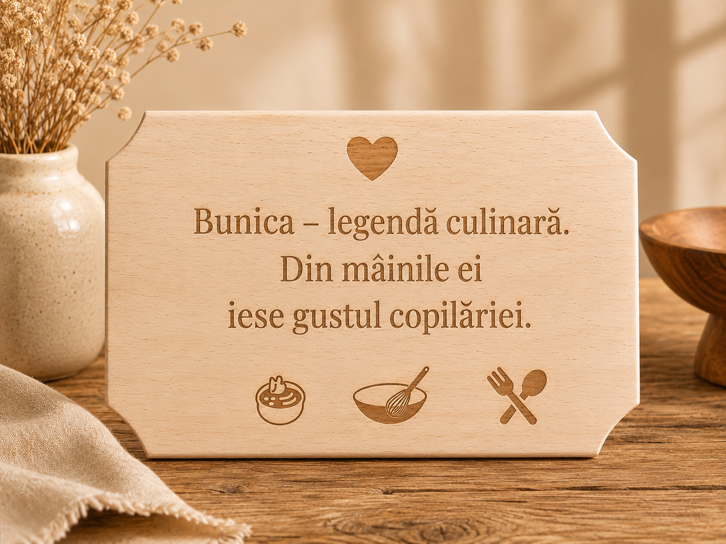 Placă decorativă din lemn tip tocător, personalizată