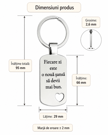 Breloc din oțel inoxidabil, personalizat cu mesaj motivațional