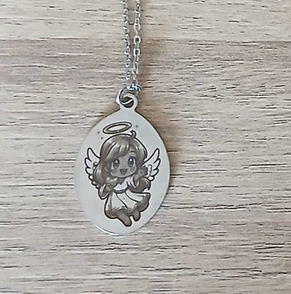 Lănțișor personalizat cu pandantiv oval gravat