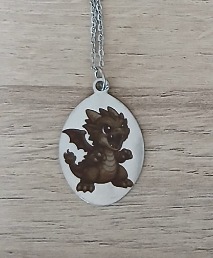 Lănțișor personalizat cu pandantiv oval gravat