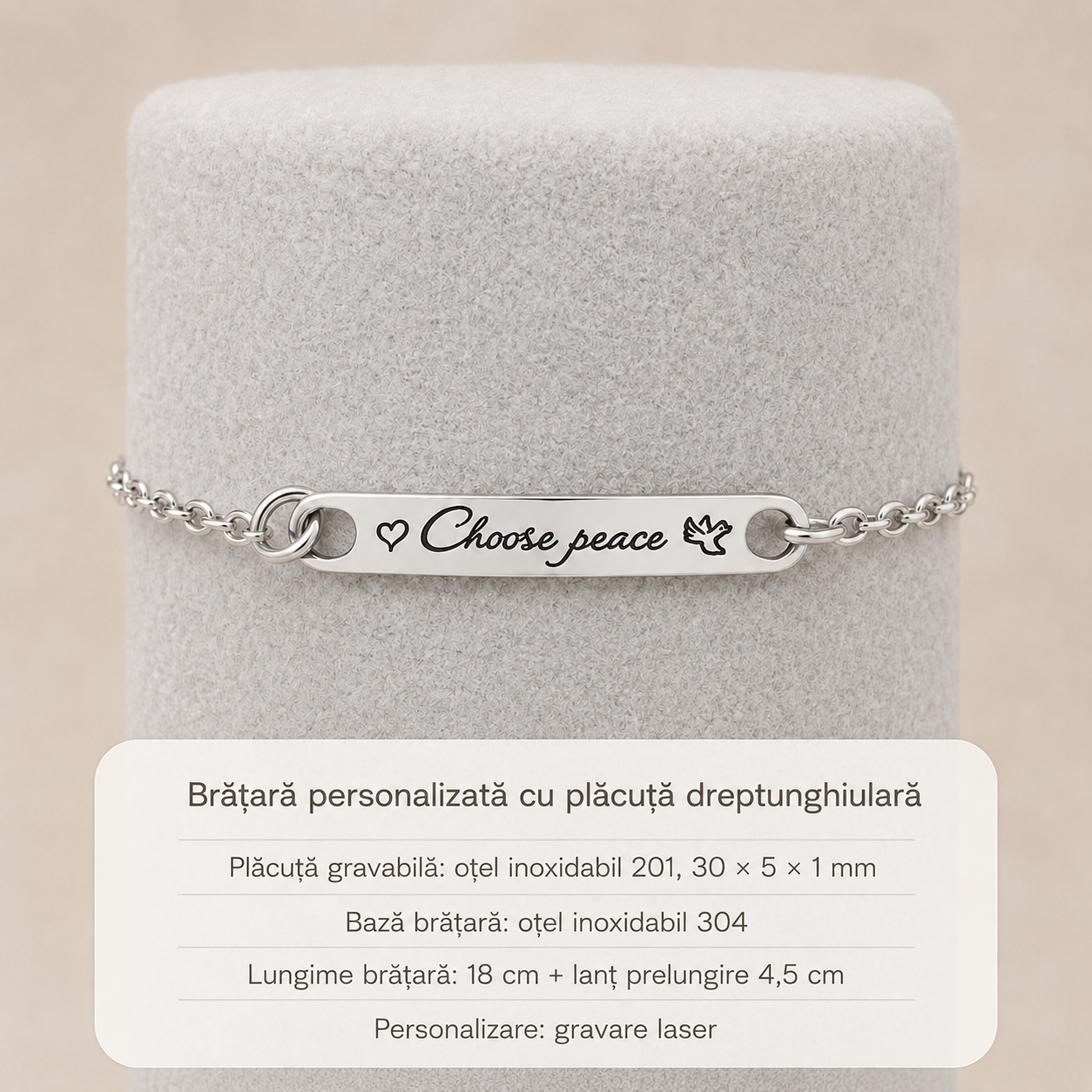 Brățară personalizată din oțel inoxidabil cu mesaj gravat