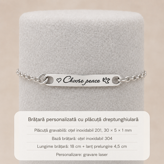 Brățară personalizată din oțel inoxidabil cu mesaj gravat