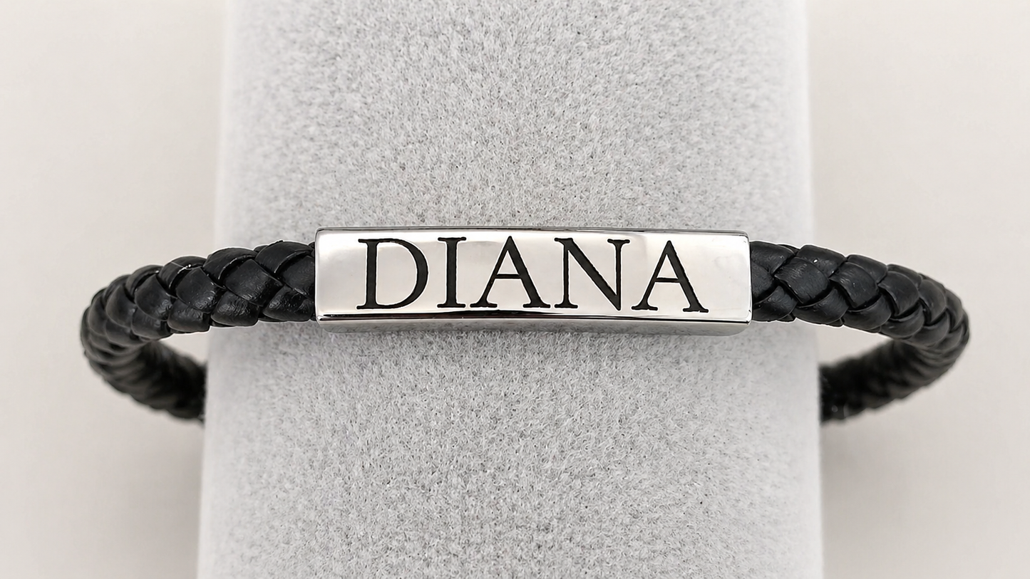 Brățară personalizată din material sintetic cu plăcuță din oțel inoxidabil