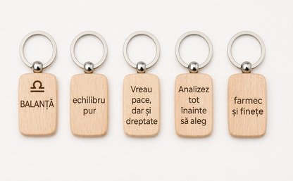 Breloc din lemn personalizat cu zodie