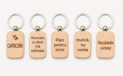 Breloc din lemn personalizat cu zodie