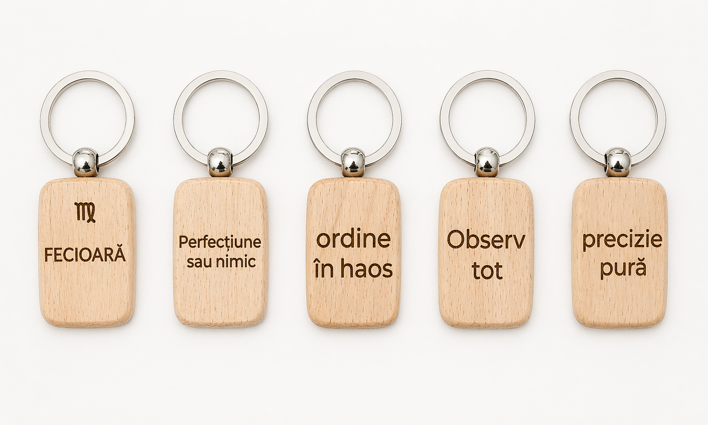 Breloc din lemn personalizat cu zodie