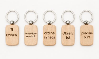 Breloc din lemn personalizat cu zodie